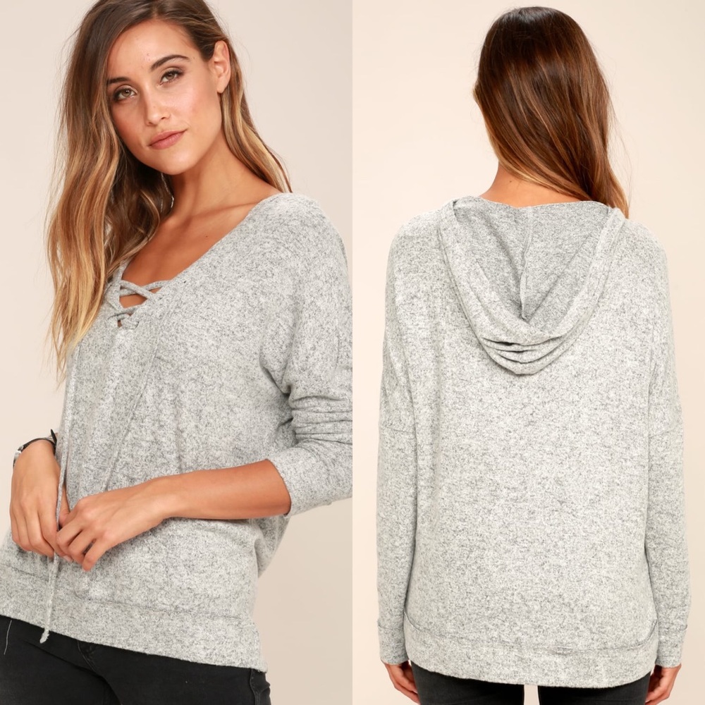 Lulus | Slow Motion Heather Grey Lace-Up Hoodie